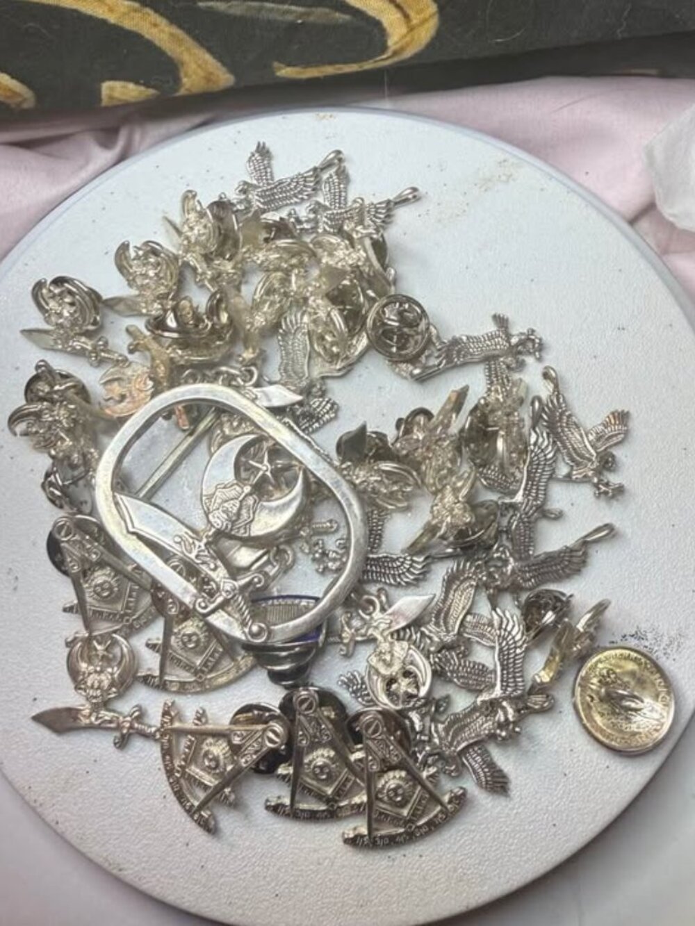ALL STERLING 925 Masonic Shriners LOT 40+ Pins Charms Pendants + 925 Belt Buckle